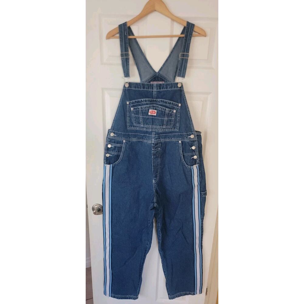 VTG Revolt Denim Bib Overalls Sz 18 Wide Leg Baggy Tuxedo Stripe Retro 90S Y2K - Picture 2 of 12